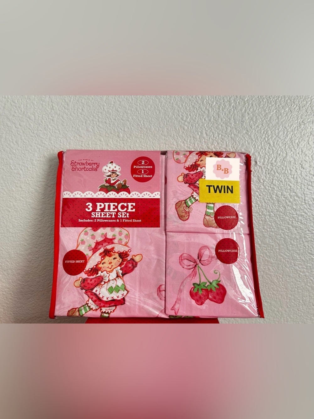 Strawberry Shortcake Pink Twin Sheet Set by B&B - 3 Piece
